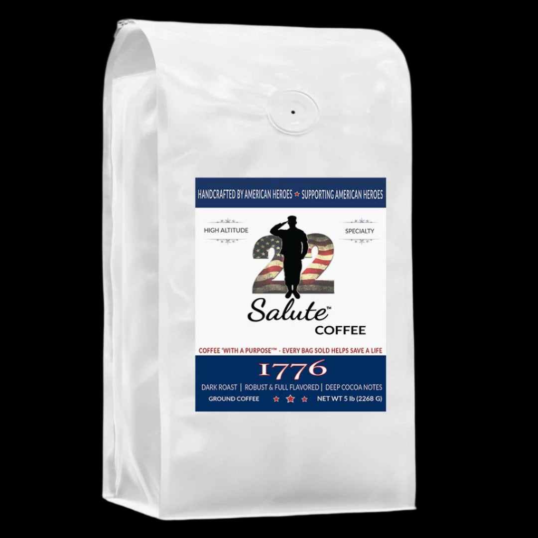 22 Salute Coffee 1776 Dark Blend, Dark Roast, Specialty Arabica Coffee, 5lb bag, Ground