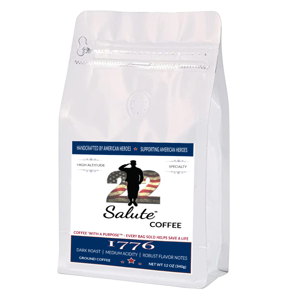 22 Salute Coffee 1776 Dark Blend, Dark Roast, Specialty Arabica Coffee, 12oz bag, Ground