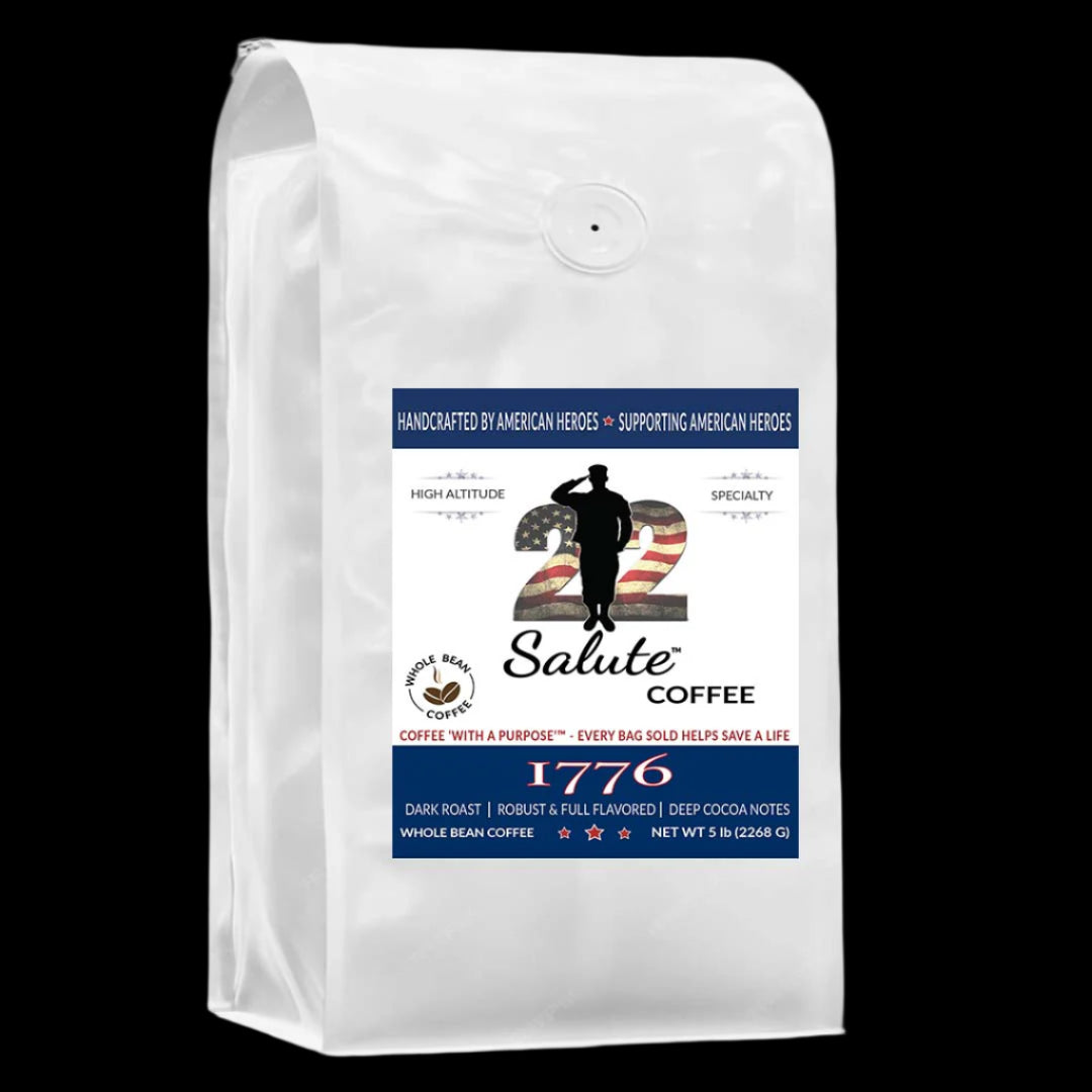 22 Salute Coffee 1776 Dark Blend, Dark Roast, Specialty Arabica Coffee, 5lb bag, Whole Bean