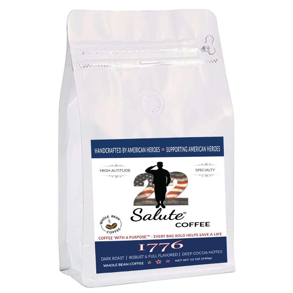 22 Salute Coffee 1776 Dark Blend, Dark Roast, Specialty Arabica Coffee, 12oz bag, Whole Bean