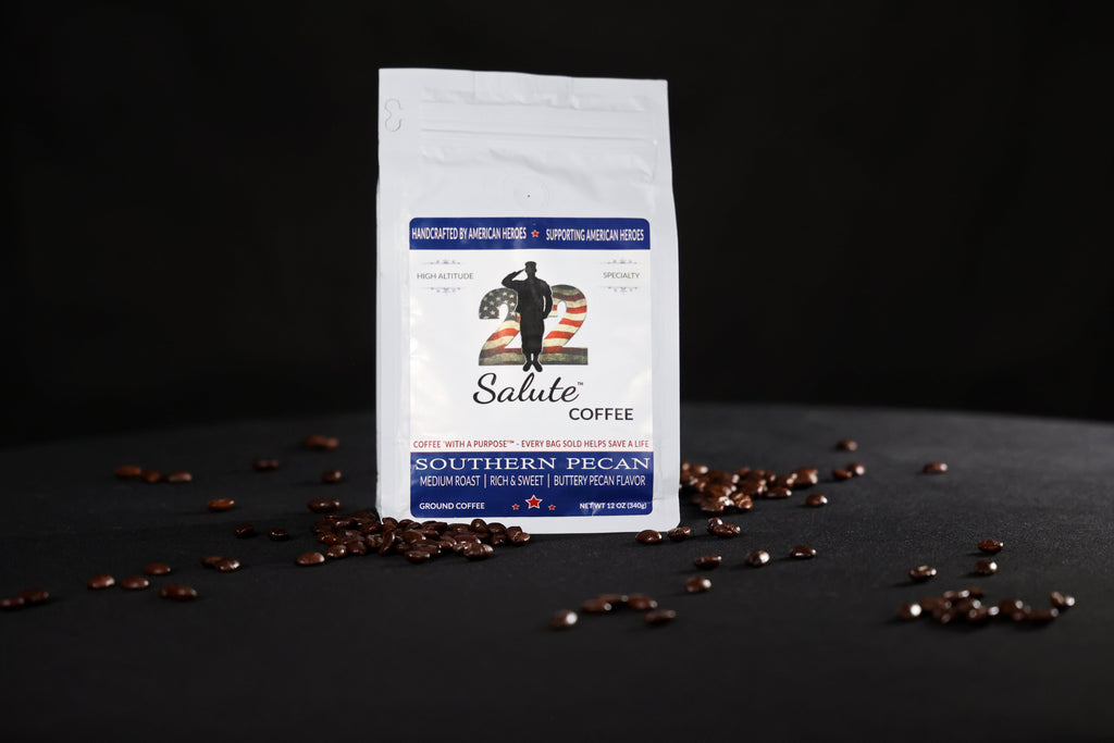 22 Salute Coffee Southern Pecan, Medium Roast, Specialty Arabica Coffee, 12oz bag, Ground