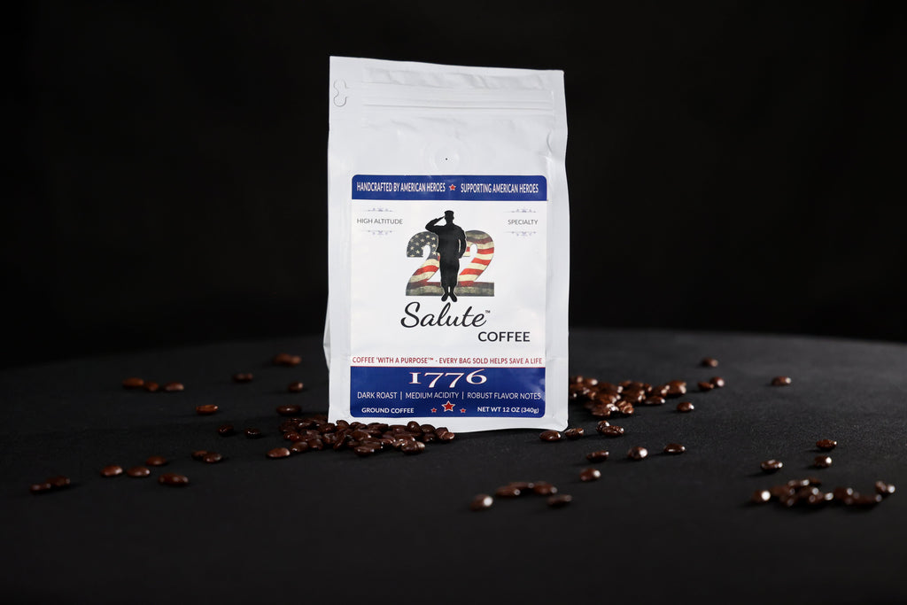 22 Salute Coffee 1776 Dark Blend, Dark Roast, Specialty Arabica Coffee, 12oz bag, Whole Bean