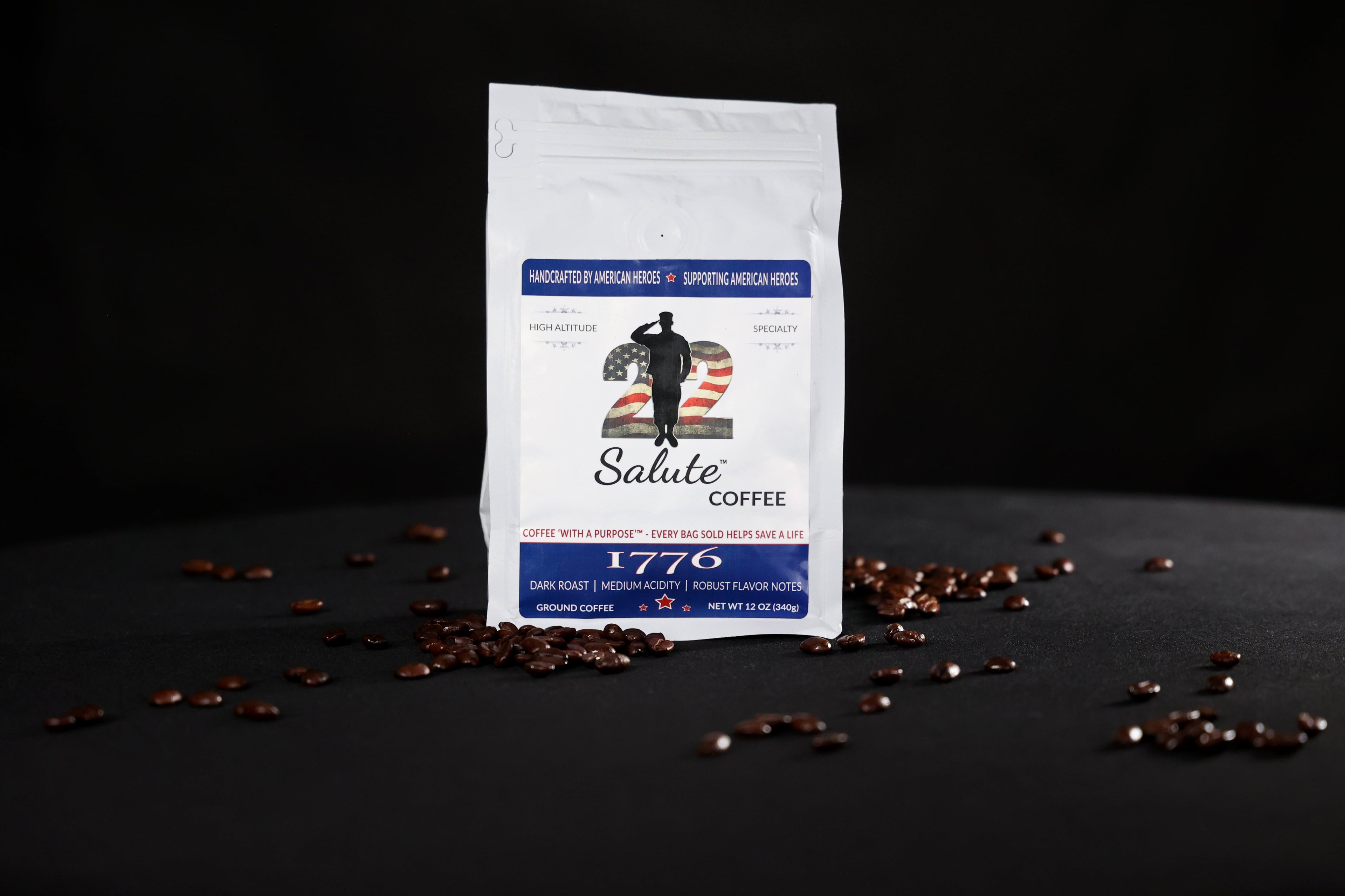 22 Salute Coffee 1776 Dark Blend, Dark Roast, Specialty Arabica Coffee, 12oz bag, Ground