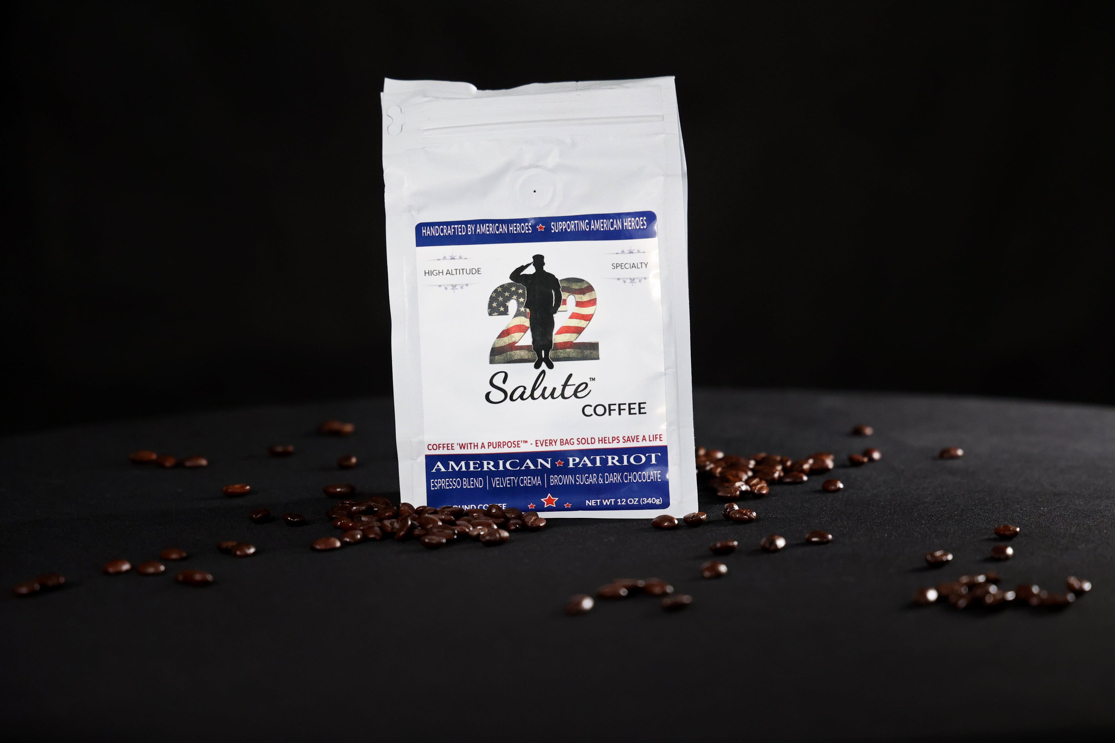22 Salute Coffee American Patriot Espresso Blend, Specialty Arabica Coffee, 12oz bag, Ground
