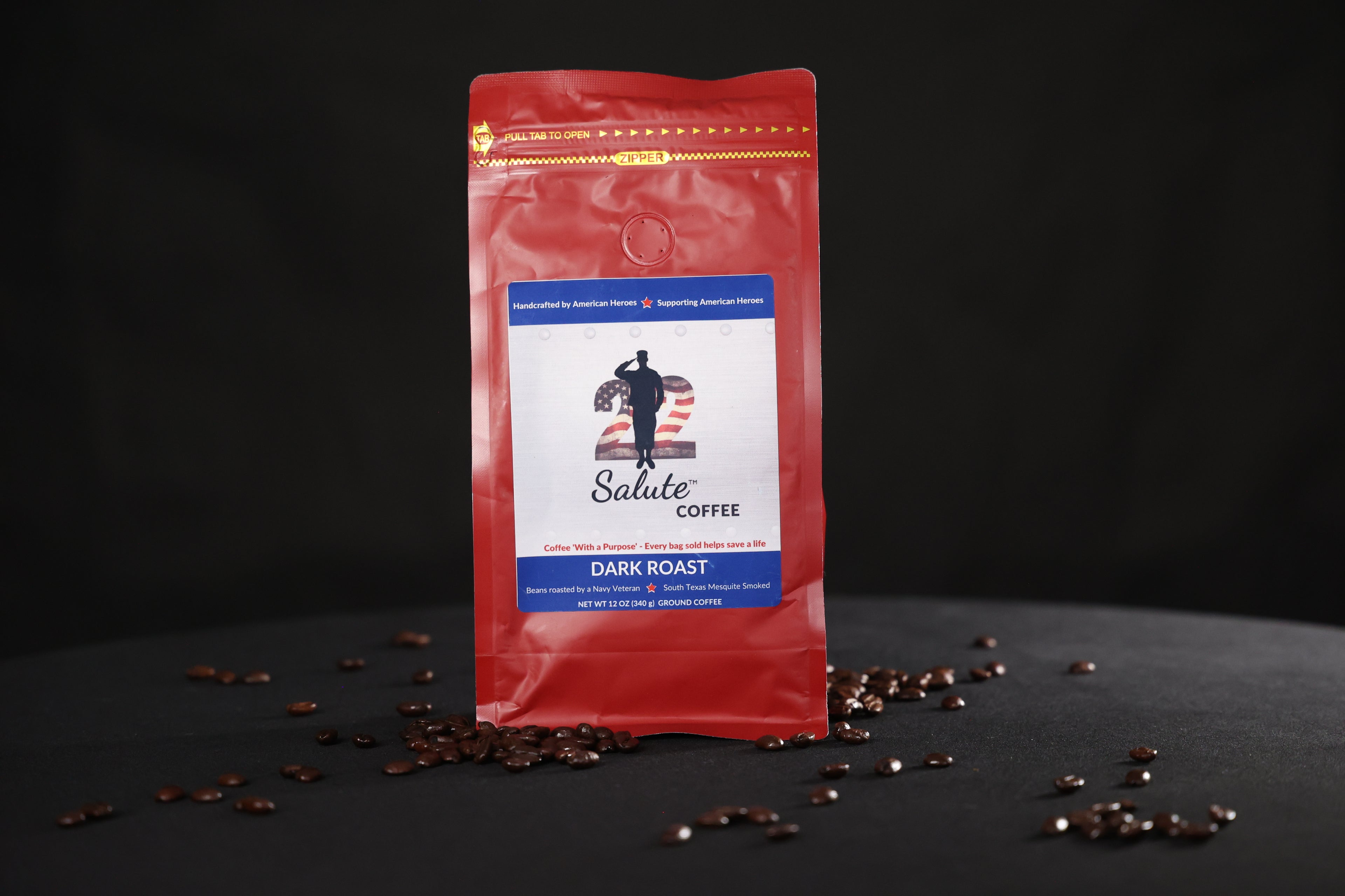 22 Salute Coffee Texas Mesquite Smoked, Dark Roast, Specialty Arabica Coffee, 12oz bag, Ground