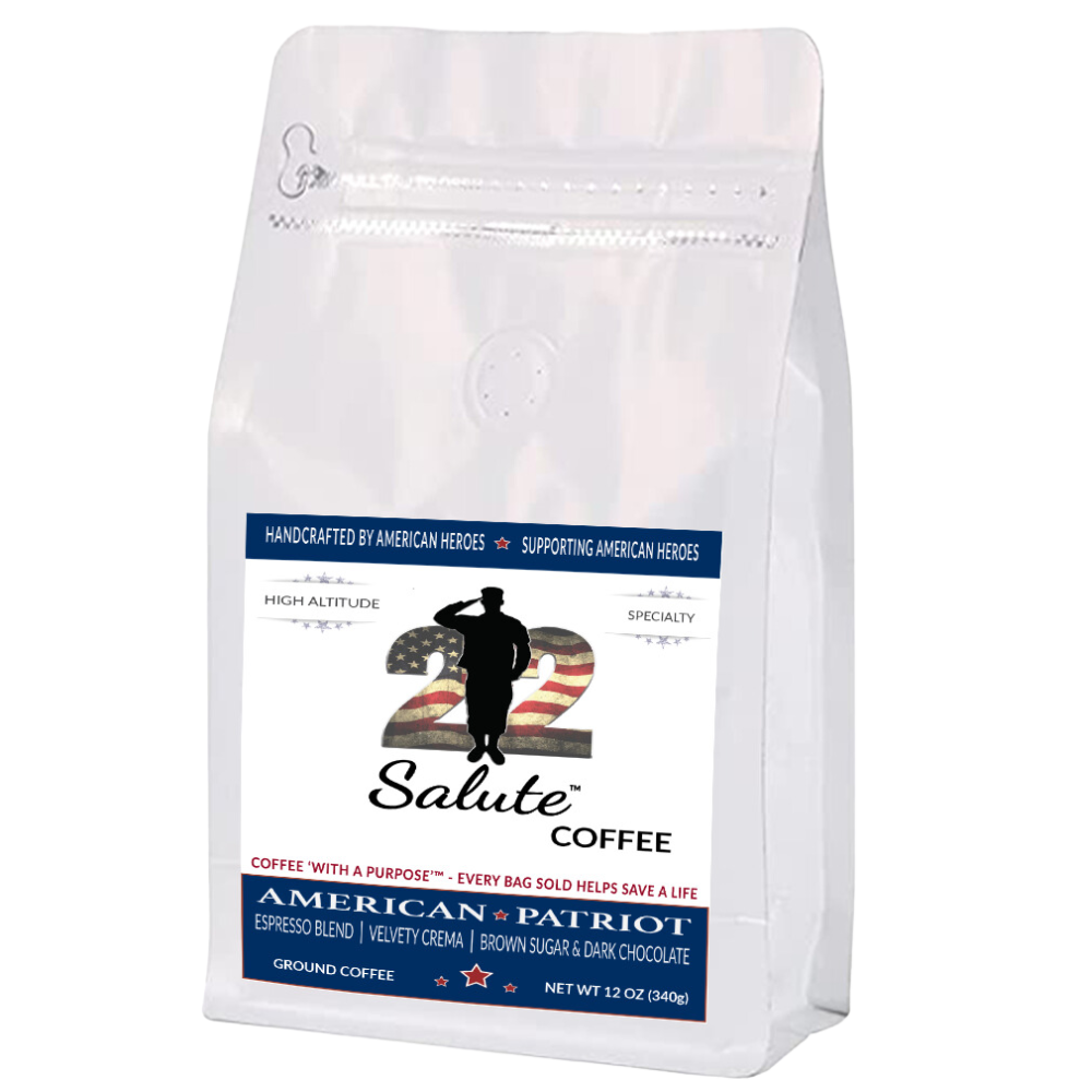22 Salute Coffee American Patriot Espresso Blend, Specialty Arabica Coffee, 12oz bag, Ground