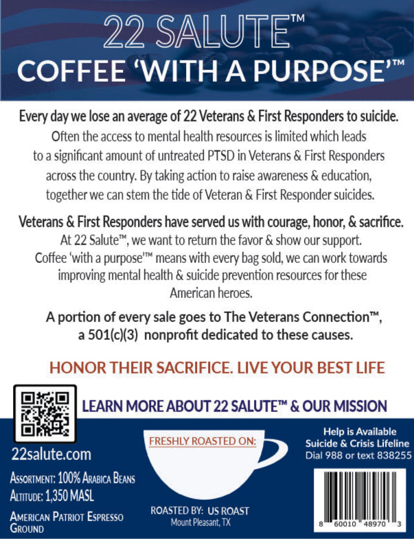 22 Salute Coffee American Patriot Espresso Blend, Specialty Arabica Coffee, 5lb bag, Ground