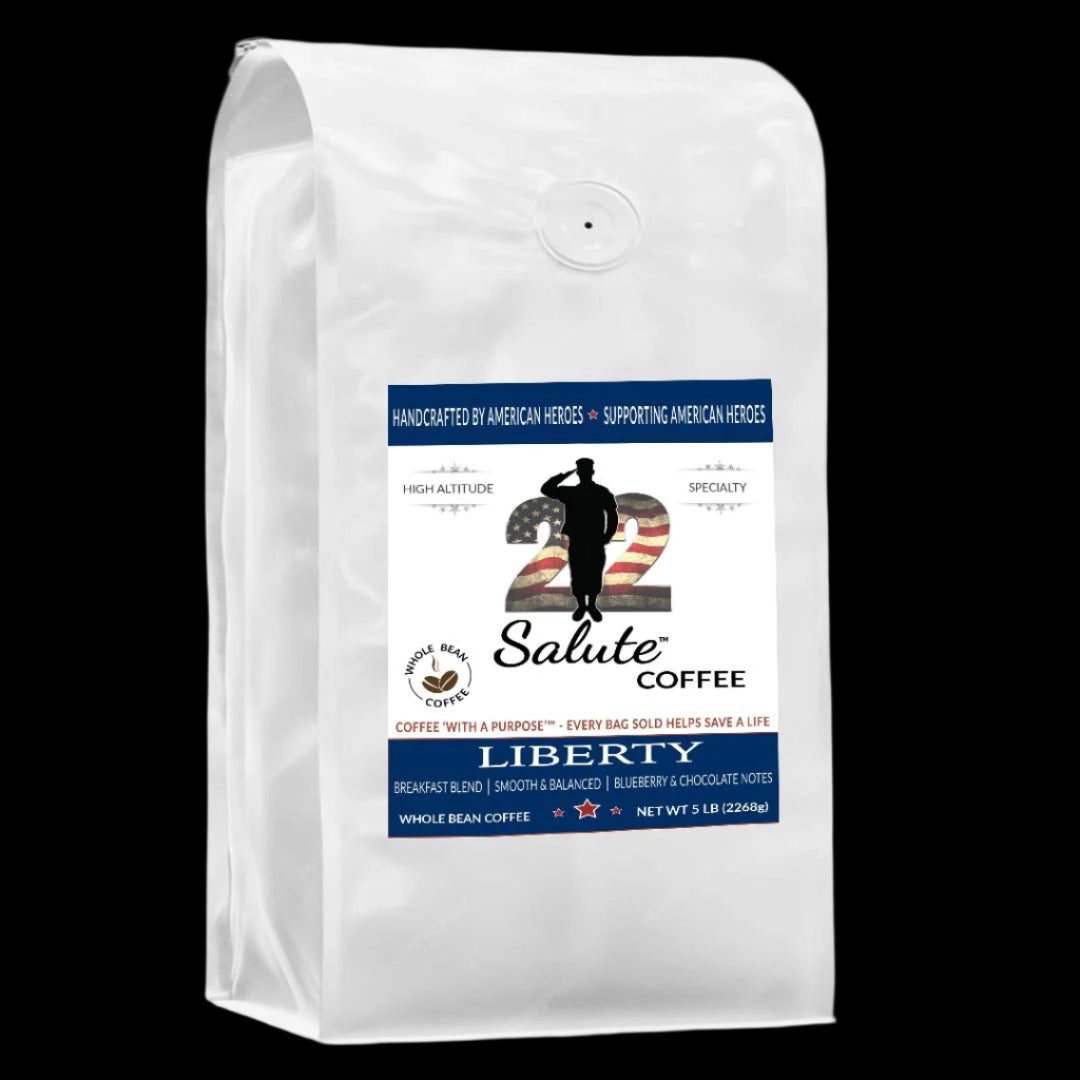 22 Salute Coffee Liberty Blend, Medium Roast, Specialty Arabica Coffee, 5lb bag, Whole Bean