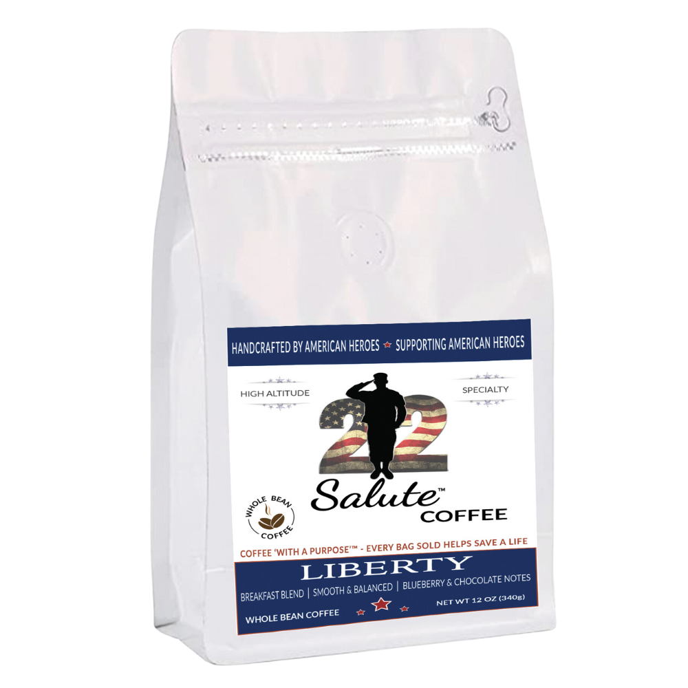 22 Salute Coffee Liberty Blend, Medium Roast, Specialty Arabica Coffee, 12oz bag, Whole Bean