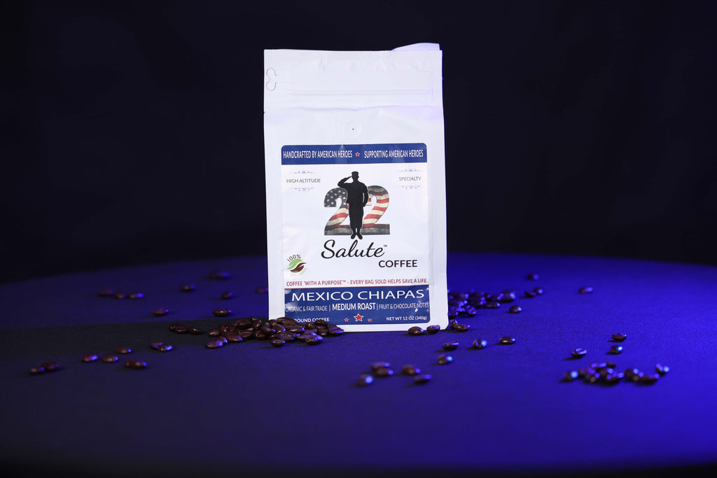 22 Salute Coffee Organic Mexico Chiapas, Medium Roast, Single Origin, Specialty Arabica Coffee, 12oz bag, Ground