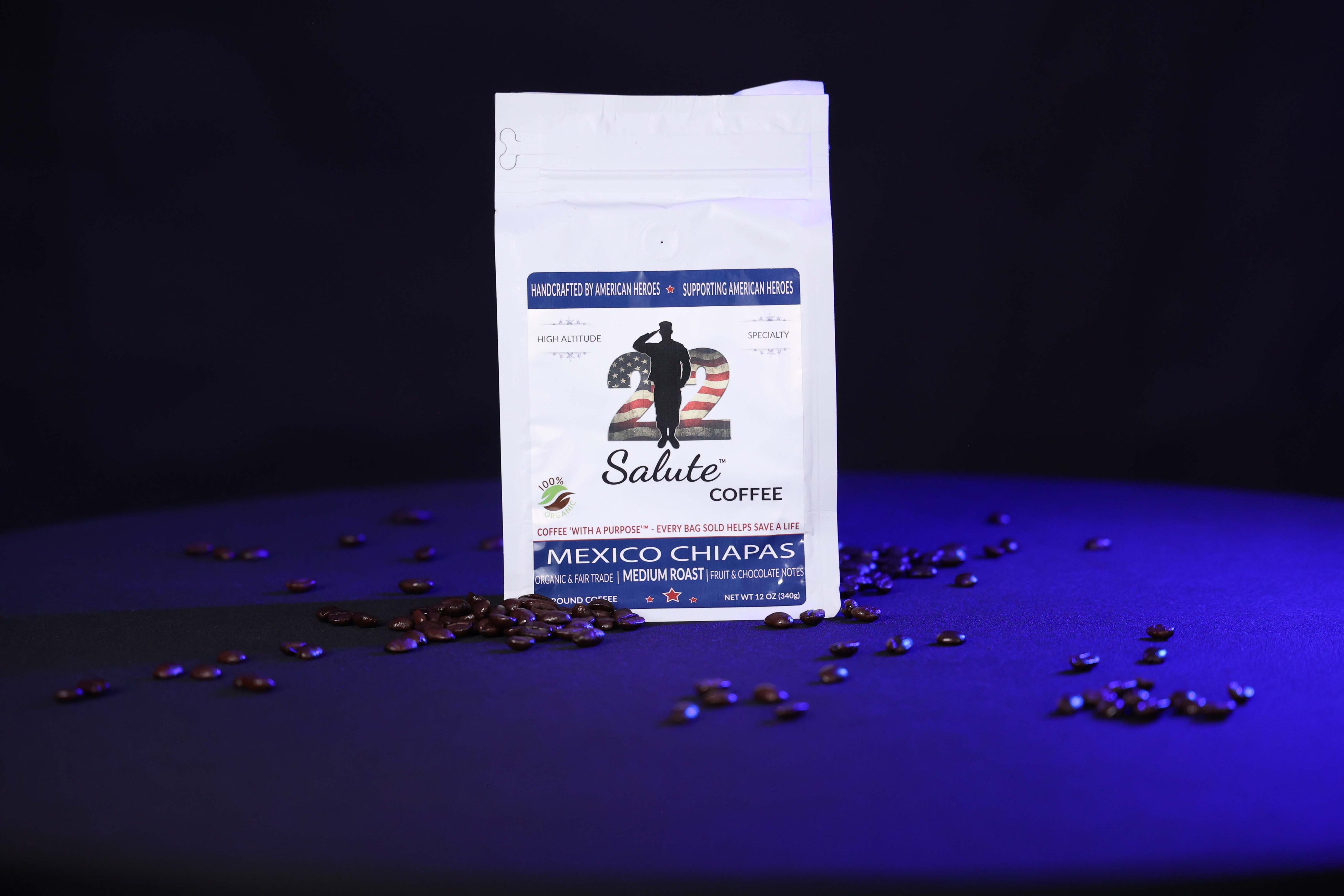 22 Salute Coffee Organic Mexico Chiapas, Medium Roast, Single Origin, Specialty Arabica Coffee, 12oz bag, Ground