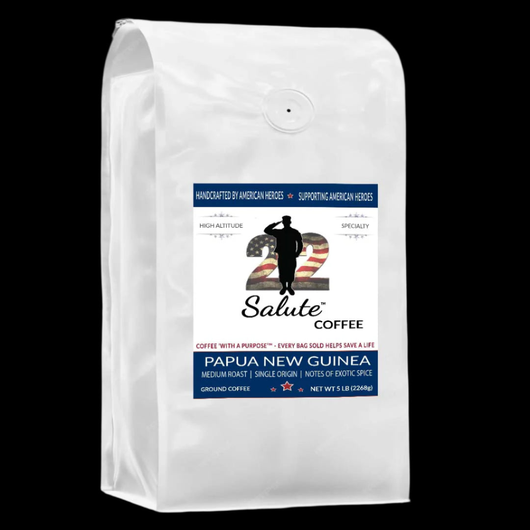 22 Salute Coffee Papua New Guinea, Medium Roast, Specialty Single Origin Arabica Coffee, 5lb bag, Ground