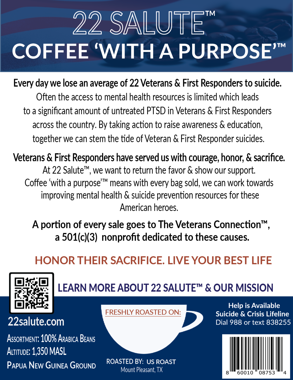 22 Salute Coffee Papua New Guinea, Medium Roast, Specialty Single Origin Arabica Coffee, 5lb bag, Ground