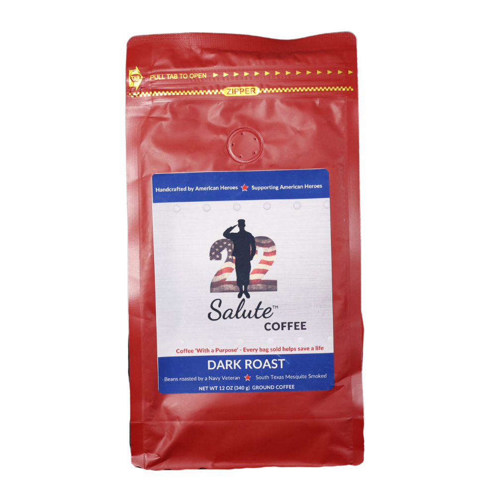 22 Salute Coffee Texas Mesquite Smoked, Dark Roast, Specialty Arabica Coffee, 12oz bag, Ground