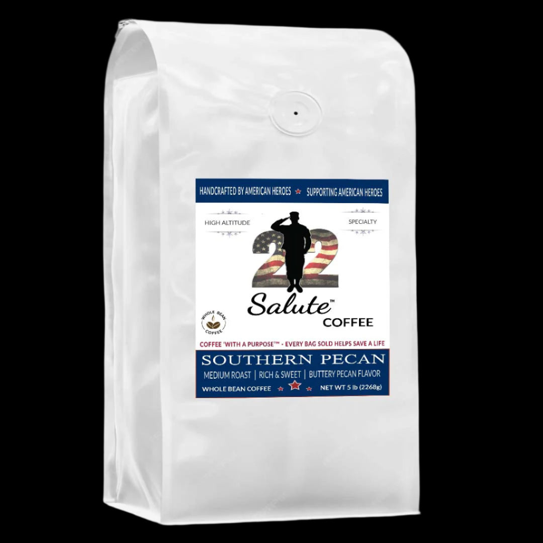 22 Salute Coffee Southern Pecan, Medium Roast, Specialty Arabica Coffee, 5lb bag, Whole Bean