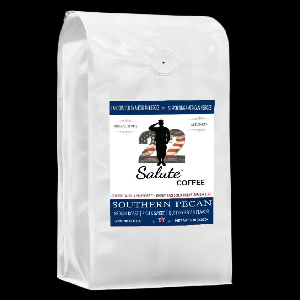 22 Salute Coffee Southern Pecan, Medium Roast, Specialty Arabica Coffee, 5lb bag, Ground
