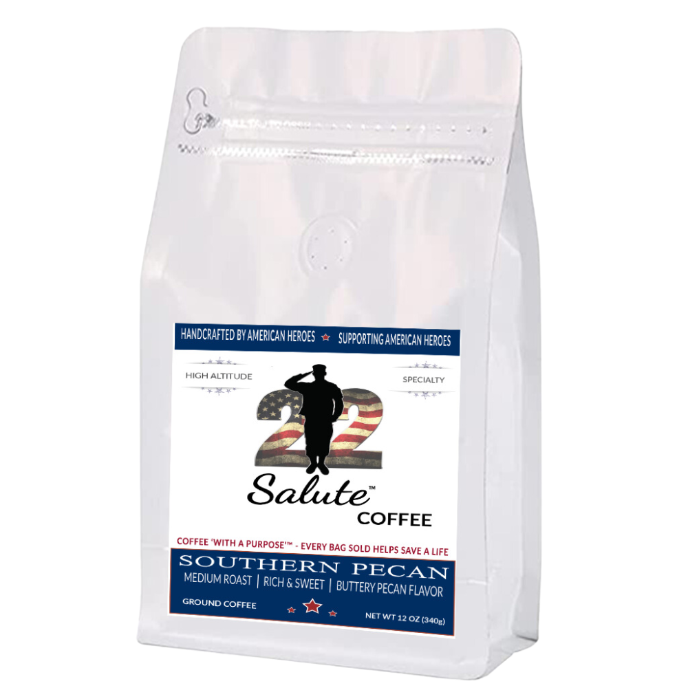 22 Salute Coffee Southern Pecan, Medium Roast, Specialty Arabica Coffee, 12oz bag, Ground