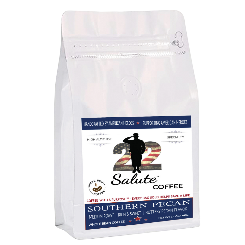 22 Salute Coffee Southern Pecan, Medium Roast, Specialty Arabica Coffee, 12oz bag, Whole Bean