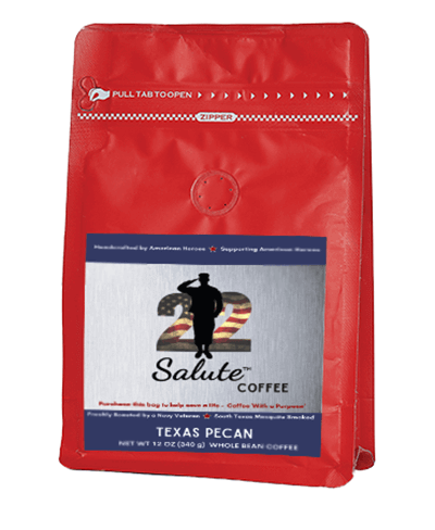 22 Salute Coffee, Texas Mesquite Smoked, Texas Pecan, Specialty Arabica Coffee, 12oz bag, Ground