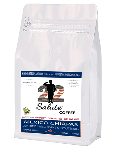 22 Salute Coffee Organic Mexico Chiapas, Dark Roast, Single Origin, Specialty Arabica Coffee, 12oz bag, Ground
